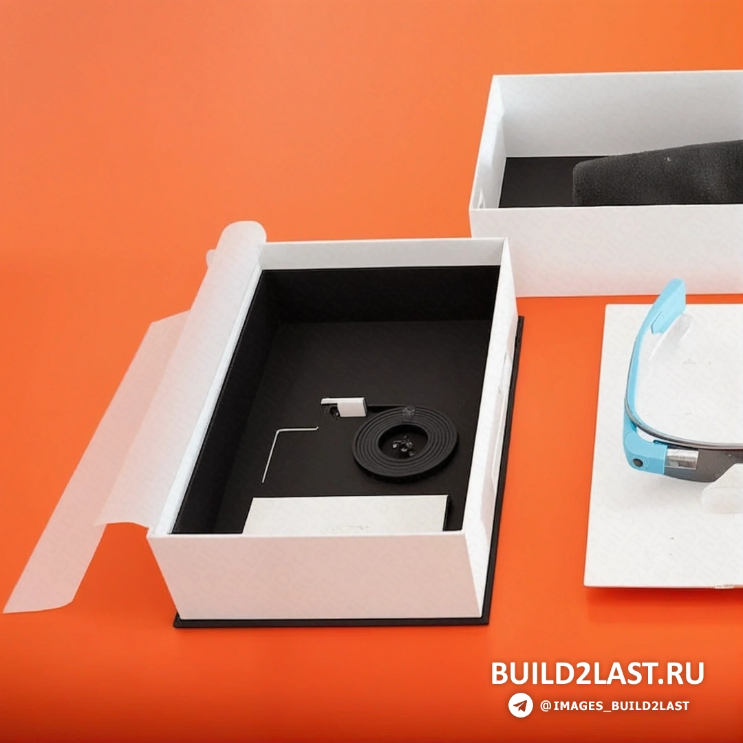 Google Glass на столе с рядом аксессуаров, таких как зарядное устройство