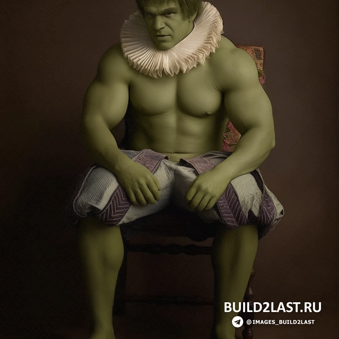Изображение супергероя, стоящего на фоне мрачного пейзажа, с выраженной детализацией лиц и одежды, свойственной фламандским мастерам.