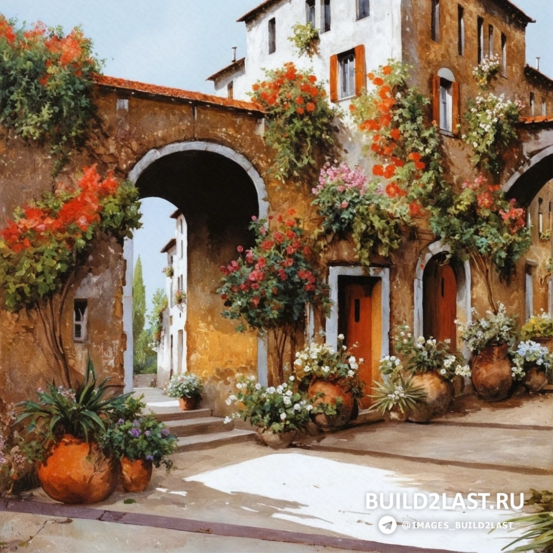 Классический итальянский пейзаж на картине Guido Borelli с теплыми оттенками и светлой атмосферой