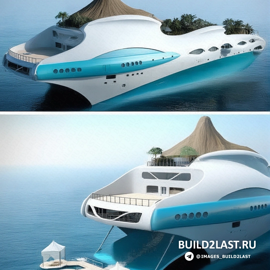 Лайнер в белых и голубых тонах на фоне безоблачного моря