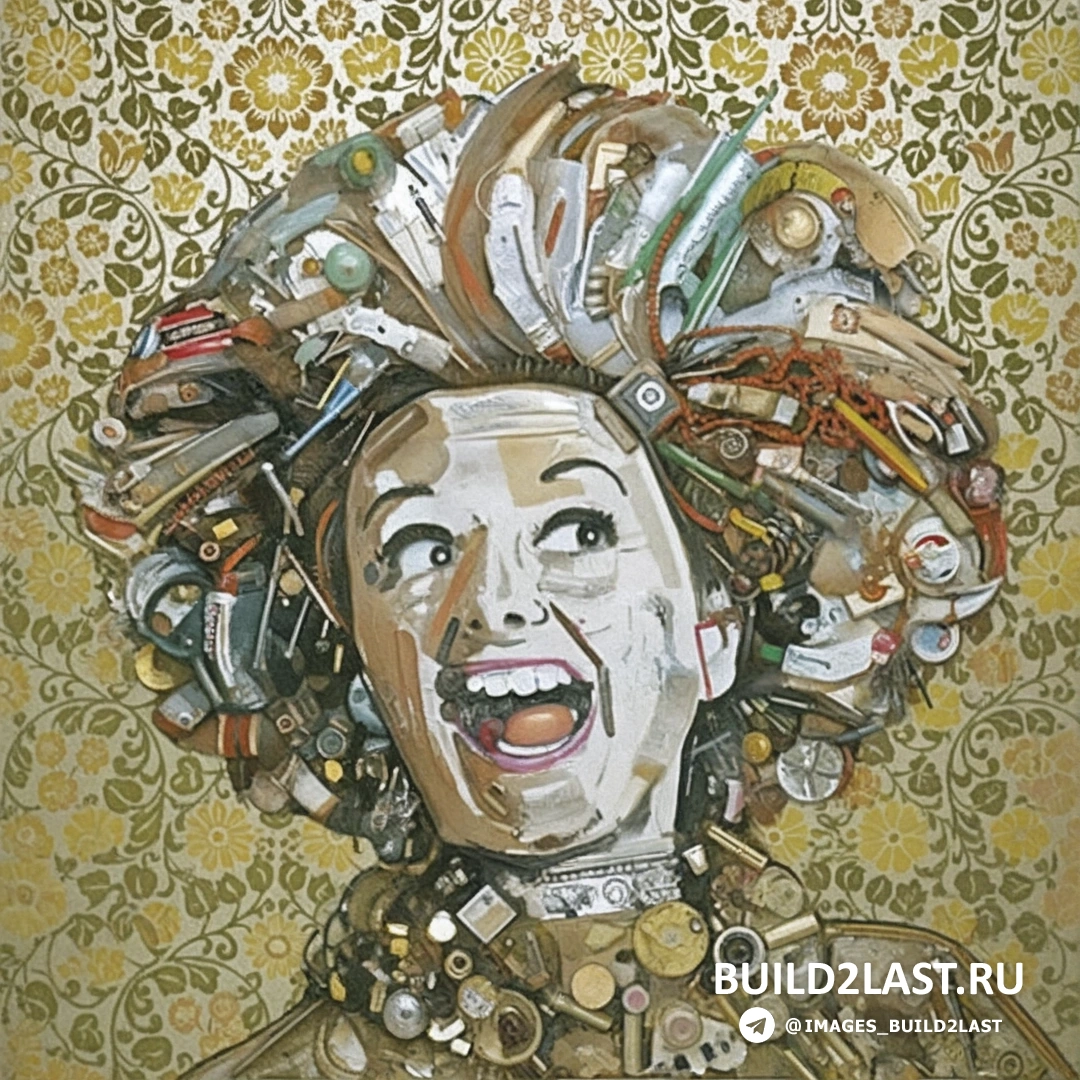 Лицо, выполненное с использованием бумаги, нитей и кусочков пластика