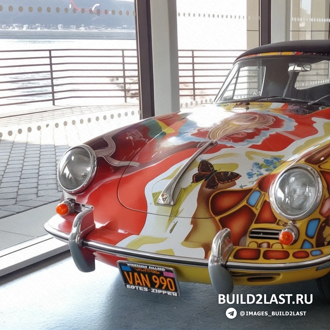 Porsche 356 SC Дженис Джоплин с дизайнерской росписью в стиле хиппи, на фоне Кливленда