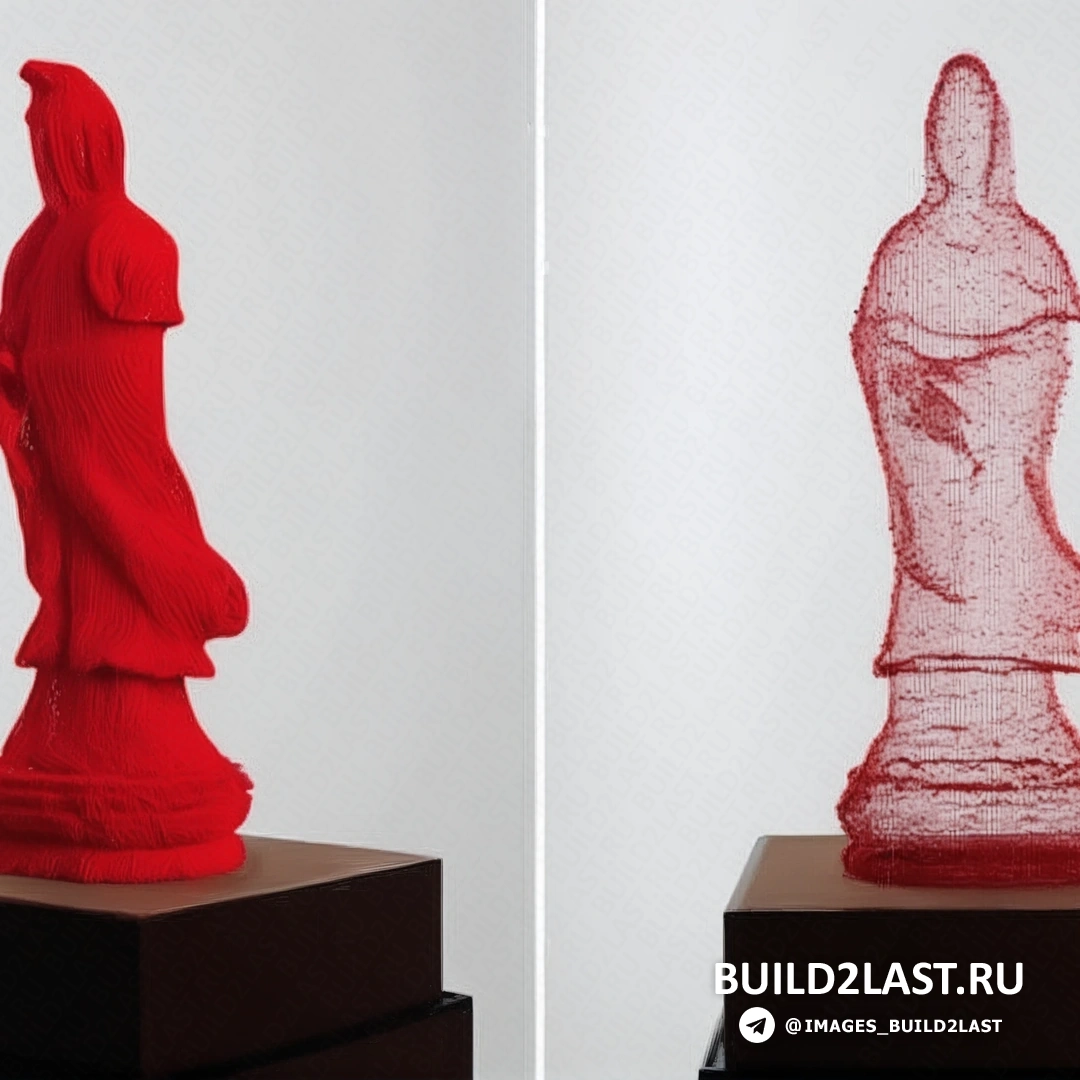 Статуэтка, исчезающая частями, на фоне нейтрального серого цвета