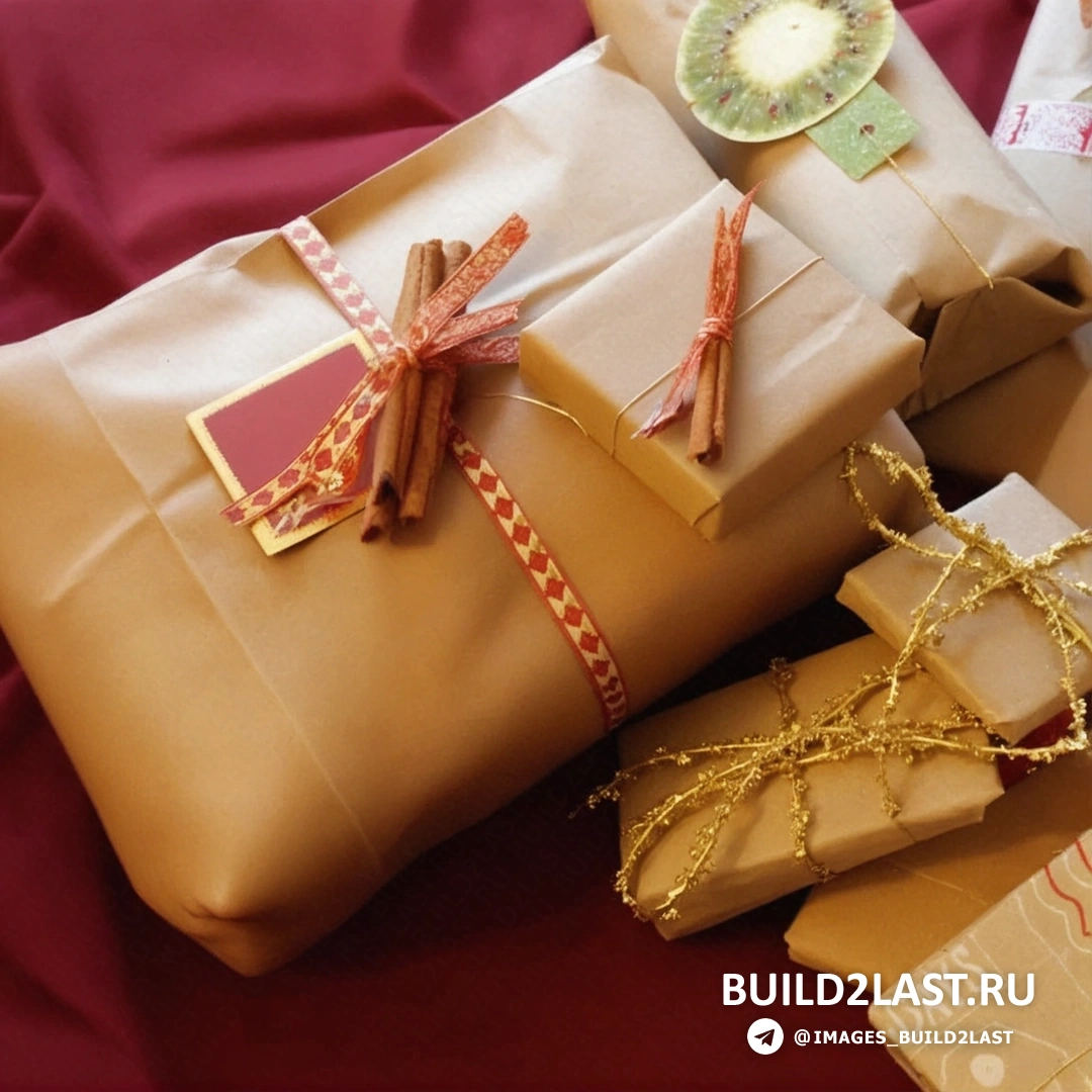 Упаковка для новогоднего подарка в белых, красных и бежевых тонах с хэнд-мэйд украшениями, создающими атмосферу зимнего волшебства.