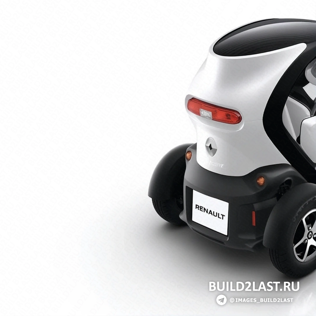 Вид Renault Twizy с пластиковыми панелями и белыми и черными элементами.